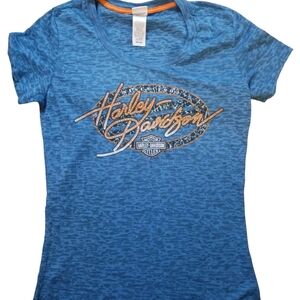 Harley-Davidson womens tee.  Size medium.  Blue & Orange.